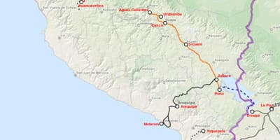 Պերուի գնացքով քարտեզի վրա